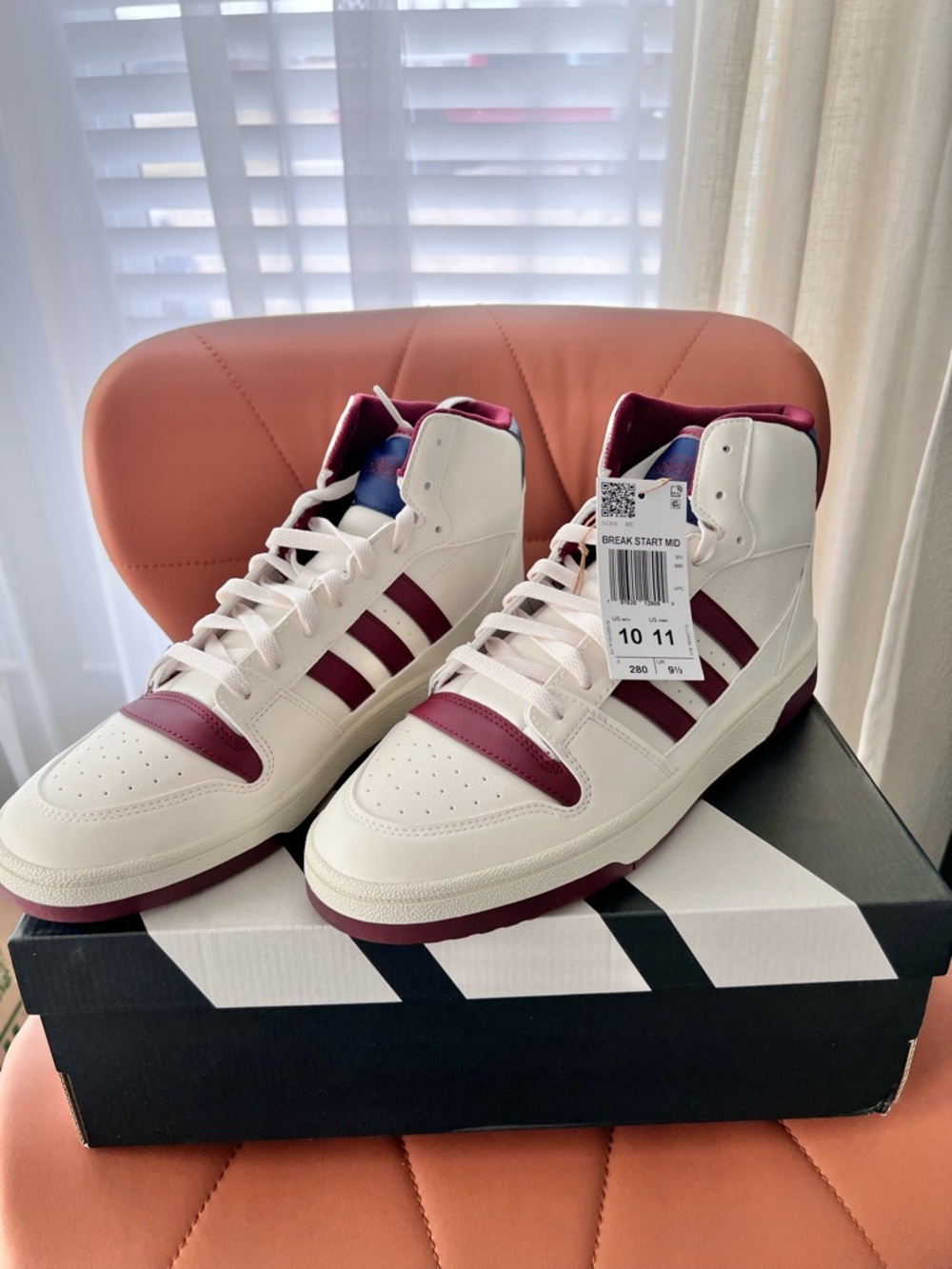adidas White & Maroon High-Top Break Start Mid Sneakers